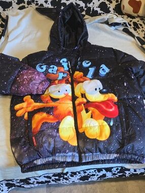 Members Only Galaxy Print Puffer Jacket - Black & Purple